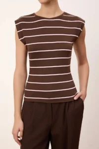 TRENDYOLMİLLA Wardrobe Essentials-Brown Striped Fitted Soft Knitting Blouse - Image 3