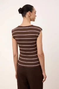 TRENDYOLMİLLA Wardrobe Essentials-Brown Striped Fitted Soft Knitting Blouse - Image 4