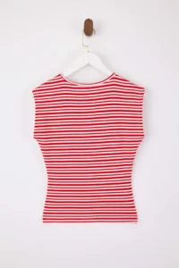 TRENDYOLMİLLA Wardrobe Essentials-Multicolored Striped Fitted Soft Knitting Blouse - Image 6