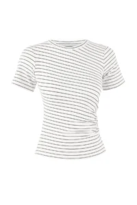 TRENDYOLMİLLA Ecru Striped Fitted Short Sleeve Shirred Soft Knitting Blouse - Image 5