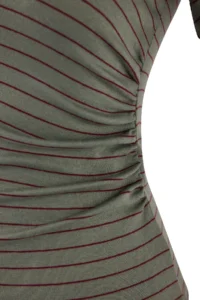 TRENDYOLMİLLA Mint Striped Fitted Short Sleeve Shirred Soft Knitting Blouse - Image 5