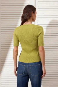 TRENDYOLMİLLA Oil Green V-neck Ribbed Knitwear Blouse - Image 4