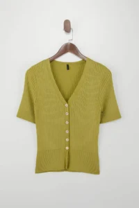 TRENDYOLMİLLA Oil Green V-neck Ribbed Knitwear Blouse - Image 5