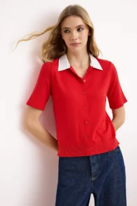 TRENDYOLMİLLA Limited Edition Rejection Shirt Collar Garnili Color Bloklu Thin Knitwear Thin Blouse - Image 2