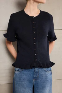 TRENDYOLMİLLA Teen Navy Blue Floral Button Detailed Crew Neck Knitwear Blouse - Image 3