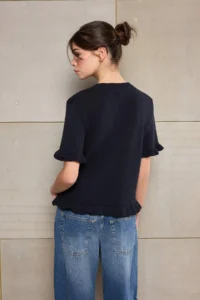 TRENDYOLMİLLA Teen Navy Blue Floral Button Detailed Crew Neck Knitwear Blouse - Image 4