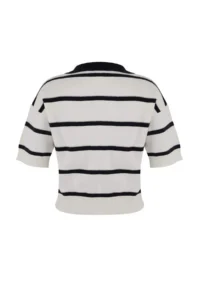 TRENDYOLMİLLA Navy Blue Polo Shirt Collar Striped Knitwear Blouse - Image 6