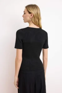 TRENDYOLMİLLA Black V-neck Lace Detailed Fitted Ribbed Knitwear Blouse - Image 4
