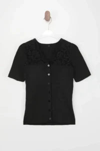 TRENDYOLMİLLA Black V-neck Lace Detailed Fitted Ribbed Knitwear Blouse - Image 5