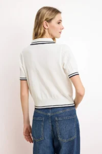 TRENDYOLMİLLA Ecru Polo Shirt Collar buttoned Short Sleeve Knitwear Blouse - Image 4