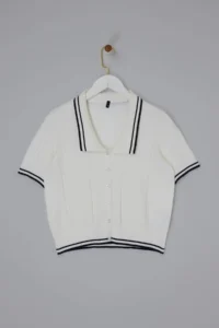 TRENDYOLMİLLA Ecru Polo Shirt Collar buttoned Short Sleeve Knitwear Blouse - Image 5