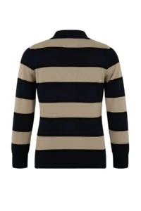 TRENDYOLMİLLA Navy Blue Glitter Thread Detailed Striped Polo Shirt Collar Knitwear Blouse - Image 6