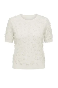TRENDYOLMİLLA Ecru Three-dimensional Floral Detailed and Tulle Knitwear Blouse - Image 5