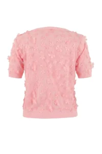 TRENDYOLMİLLA Pink Three-dimensional Floral Detailed and Tulle Knitwear Blouse - Image 6