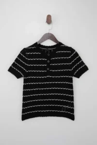 TRENDYOLMİLLA Black Cotton Striped Crew Neck Knitwear Blouse - Image 5