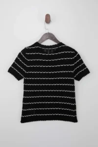 TRENDYOLMİLLA Black Cotton Striped Crew Neck Knitwear Blouse - Image 6