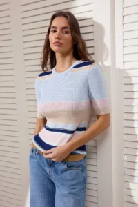 TRENDYOLMİLLA Salmon Striped Fitted Knitwear Blouse