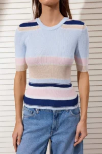 TRENDYOLMİLLA Salmon Striped Fitted Knitwear Blouse - Image 3