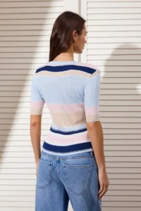 TRENDYOLMİLLA Salmon Striped Fitted Knitwear Blouse - Image 4