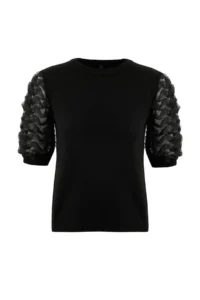 TRENDYOLMİLLA Black Tulle Detailed Crew Neck Knitwear Blouse - Image 5