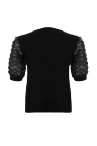 TRENDYOLMİLLA Black Tulle Detailed Crew Neck Knitwear Blouse - Image 7