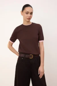 TRENDYOLMİLLA Wardrobe Essentials Brown Color Bloklu Crew Neck Knitwear Blouse - Image 2