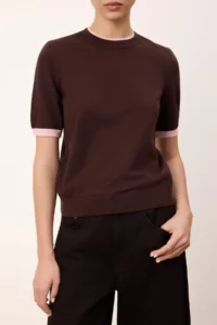 TRENDYOLMİLLA Wardrobe Essentials Brown Color Bloklu Crew Neck Knitwear Blouse - Image 3