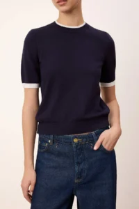 TRENDYOLMİLLA Wardrobe Essentials Navy Blue Color Bloklu Crew Neck Knitwear Blouse - Image 3