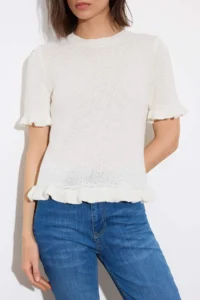 TRENDYOLMİLLA Ecru Ruffle Detailed Crew Neck Knitwear Blouse - Image 3