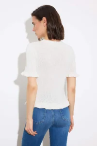 TRENDYOLMİLLA Ecru Ruffle Detailed Crew Neck Knitwear Blouse - Image 4