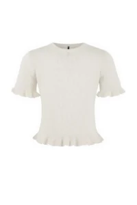 TRENDYOLMİLLA Ecru Ruffle Detailed Crew Neck Knitwear Blouse - Image 9
