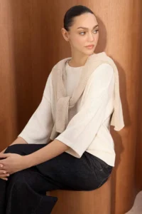 TRENDYOLMİLLA Wardrobe Essentials Ecru Crew Neck Knitwear Blouse