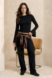 TRENDYOLMİLLA Black Fitted/Body-Fitting Long Sleeve with flywheel/Frilly Soft Knitting Blouse - Image 2