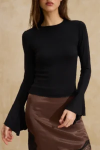 TRENDYOLMİLLA Black Fitted/Body-Fitting Long Sleeve with flywheel/Frilly Soft Knitting Blouse - Image 3