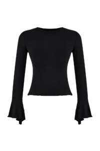 TRENDYOLMİLLA Black Fitted/Body-Fitting Long Sleeve with flywheel/Frilly Soft Knitting Blouse - Image 5