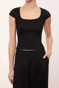 TRENDYOLMİLLA Wardrobe Essentials-Wardrope Essentials Black Fitted Short Sleeve Crop Flexible Knitting Blouse - Image 4