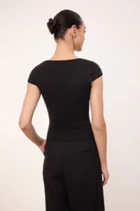 TRENDYOLMİLLA Wardrobe Essentials-Wardrope Essentials Black Fitted Short Sleeve Crop Flexible Knitting Blouse - Image 5