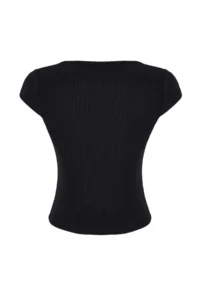 TRENDYOLMİLLA Wardrobe Essentials-Wardrope Essentials Black Fitted Short Sleeve Crop Flexible Knitting Blouse - Image 7