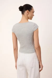 TRENDYOLMİLLA Wardrobe Essentials-Wardrope Essentials Gray Melanj Fitted Crop Flexible Knitting Blouse - Image 4