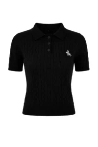 TRENDYOLMİLLA Black At Embroidered Polo Shirt Collar Hair Knitting Knitwear Blouse - Image 5