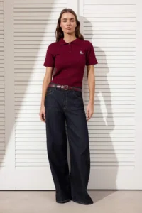 TRENDYOLMİLLA Burgundy At Embroidered Polo Shirt Collar Hair Knitting Knitwear Blouse - Image 2