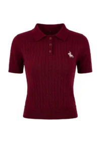 TRENDYOLMİLLA Burgundy At Embroidered Polo Shirt Collar Hair Knitting Knitwear Blouse - Image 5
