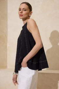 TRENDYOLMİLLA Black relaxed Sleeveless Sewing Detailed Soild 100% Cotton Knitting Blouse