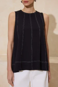 TRENDYOLMİLLA Black relaxed Sleeveless Sewing Detailed Soild 100% Cotton Knitting Blouse - Image 3