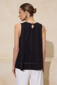 TRENDYOLMİLLA Black relaxed Sleeveless Sewing Detailed Soild 100% Cotton Knitting Blouse - Image 4