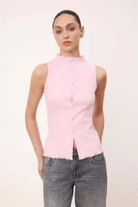 TRENDYOLMİLLA Wardrobe Essentials-Light Pink Fitted buttoned with flywheel/Frilly Flexible Knitting Blouse - Image 2