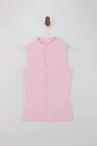 TRENDYOLMİLLA Wardrobe Essentials-Light Pink Fitted buttoned with flywheel/Frilly Flexible Knitting Blouse - Image 5