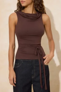 TRENDYOLMİLLA Brown Fitted Off-Shoulder Neck with flywheel/Frilly Soft Knitting Blouse - Image 3