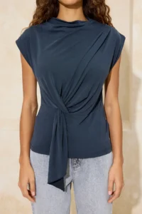 TRENDYOLMİLLA More Sustainable Anthracite Fitted Dog collar Sleeveless Belted Modal Knitting Blouse - Image 3