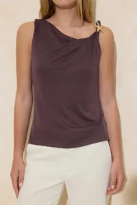 TRENDYOLMİLLA More Sustainable Plum Fitted Asymmetric Collar Accessory Detailed Modal Knitting Blouse - Image 3